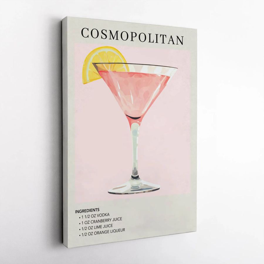 Cosmopolitan Cocktail Recipe Wall Art | Modern Bar Cart Decor Print | Premium 1.25" Gallery Wrapped Canvas | Gift for Home Bartenders & Mixology Fans