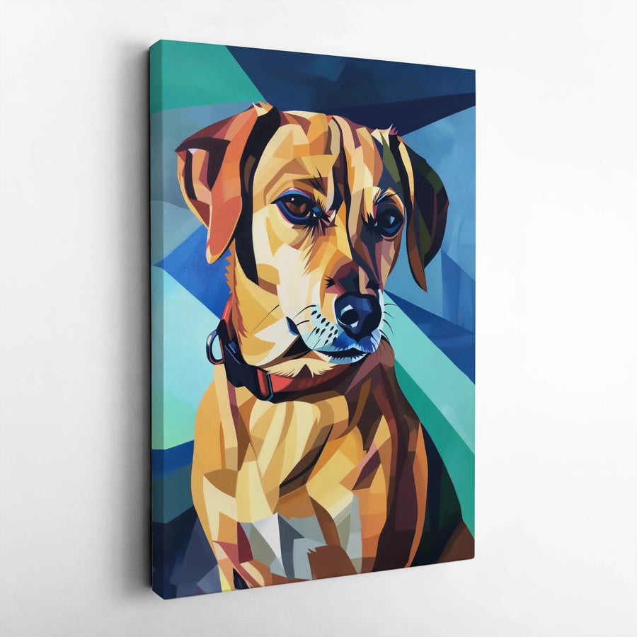 Geometric Dog Canvas Wall Art | Colorful Abstract Puppy Portrait | Premium Gallery Wrapped Canvas | Modern Home Decor Gift for Dog Lover