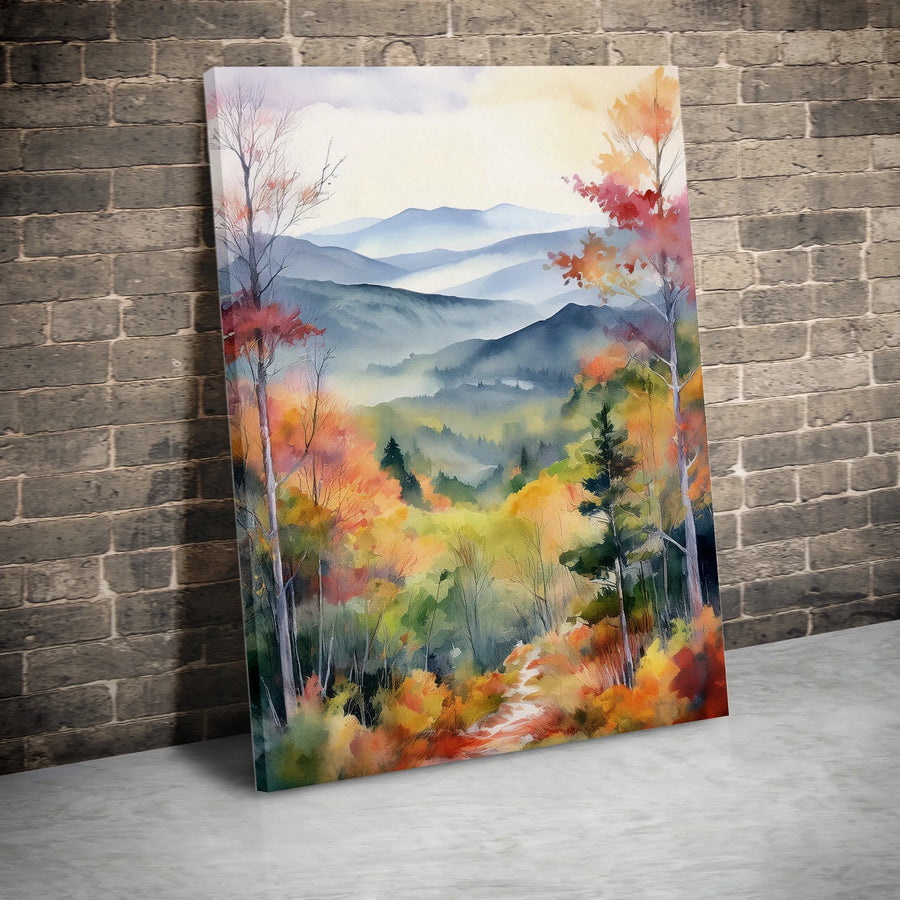 Autumn Mountain Landscape Canvas Wall Art | Watercolor Forest Painting | Premium Fade-Resistant Print | Nature Inspired Home Decor Gift