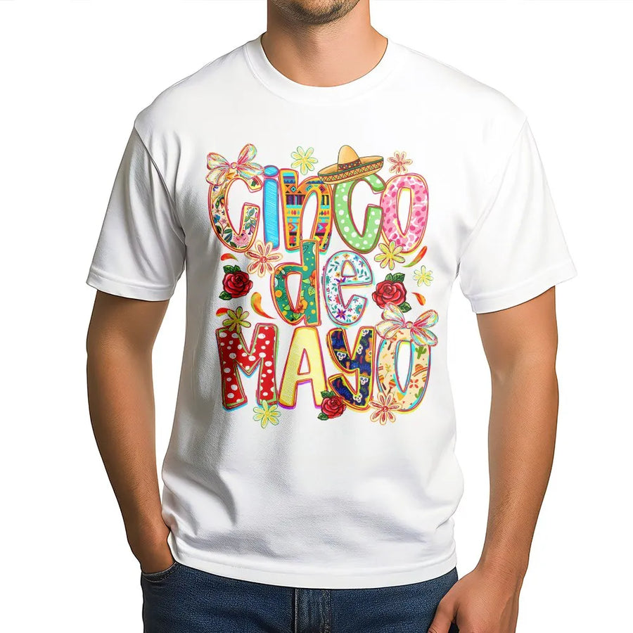 Cinco De Mayo T-Shirt | Colorful Coquette Bow Fiesta Graphic | Soft Cotton Blend | Women's Mexican Holiday Party Gift