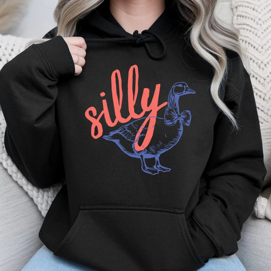 Silly Goose Hoodie | Funny Retro Duck Graphic Sweatshirt | Premium Cotton Blend | Quirky Meme Gift for Friends & Animal Lovers
