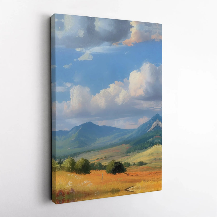 Mountain Landscape Canvas Print | Impressionist Style Countryside Painting | Premium Gallery Wrapped Canvas | Modern Farmhouse Wall Decor