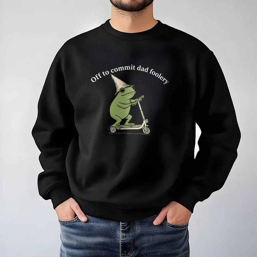 Funny Frog Dad Sweatshirt | 'Off to Commit Dad Foolery' Graphic Tee | Premium Comfort Colors Cotton | Humorous Gift for Dad, Father's Day, New Father