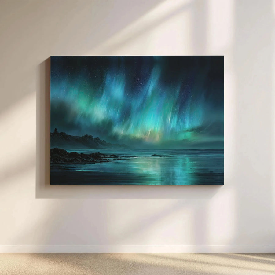 Northern Lights Canvas Wall Art | Aurora Borealis Landscape Painting | 1.25-Inch Gallery Wrap | Premium Nature Decor for Home and Office