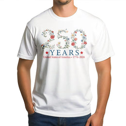USA 250th Anniversary T-Shirt | Botanical Floral 1776-2026 Graphic | Premium 100% Cotton | Patriotic Gift for Independence Day Celebration