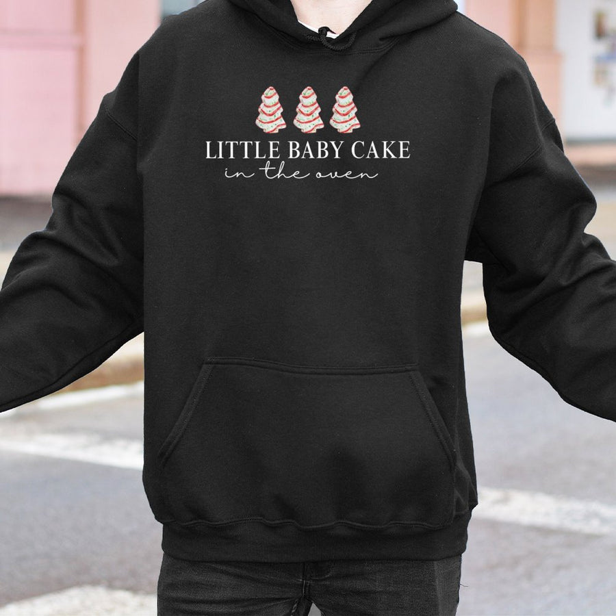 Little Baby Cake In The Oven Hoodie | Christmas Pregnancy Announcement | Soft Cotton-Blend Unisex Sweatshirt | Holiday Baby Reveal Gift