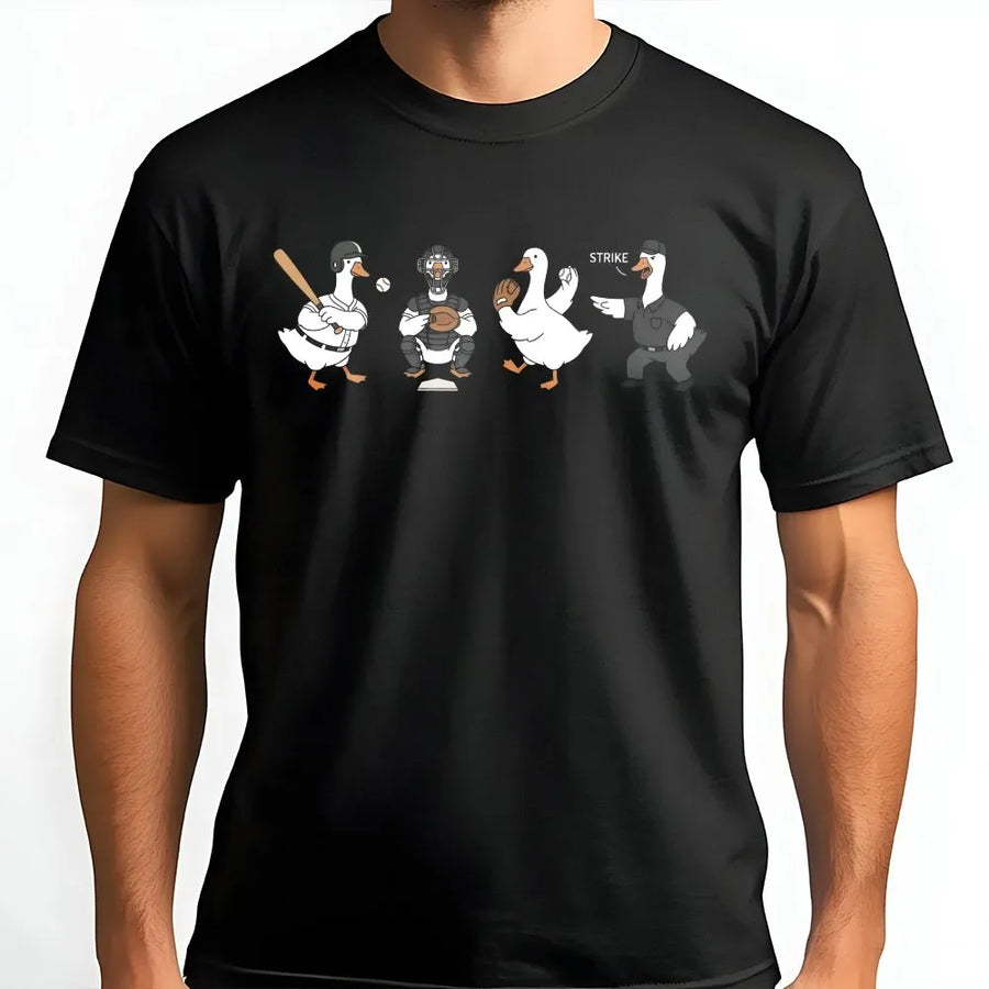 Goose Baseball T-Shirt | Funny Geese Playing Baseball Graphic | Soft Cotton Tee | Game Day Gift for Animal Lovers & Sports Fans