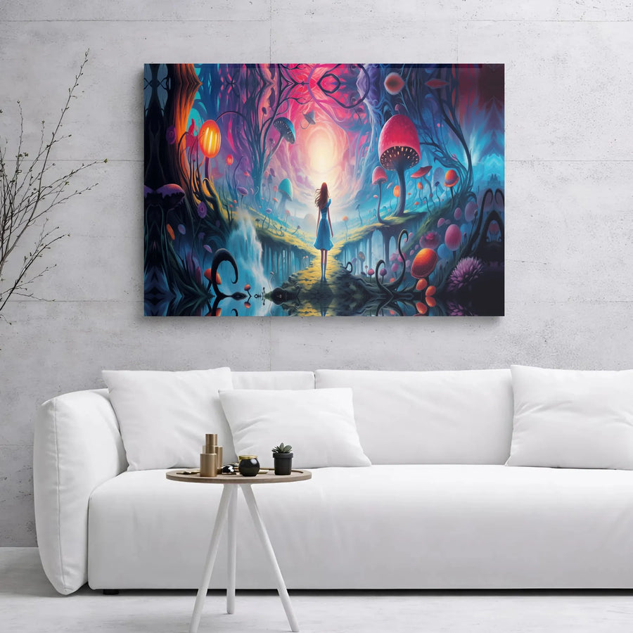 Psychedelic Wonderland Canvas Art | Fantasy Forest Giant Mushroom Print | Premium Gallery Wrap Wall Decor | Dreamy Surrealist Gift for Home