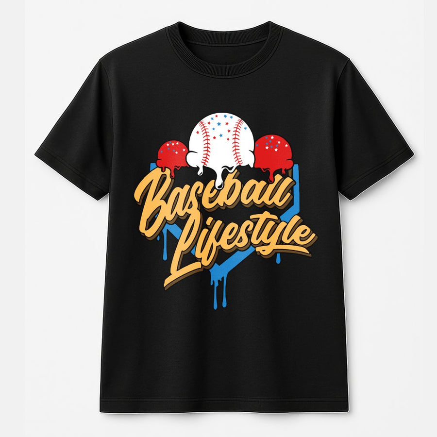 Baseball Lifestyle T-Shirt | Ice Cream Drip Graphic Baseball Tee | 100% Cotton Premium Apparel | Gift for Baseball Players and Softball Fans