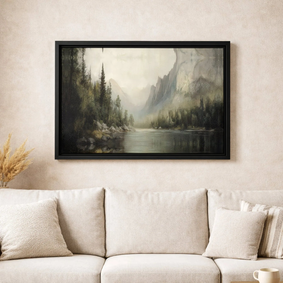 Misty Mountain River Canvas Wall Art | Serene Landscape Painting Decor | Premium Fade-Resistant Print | Large Nature Scenic Wall Decor for Home Office