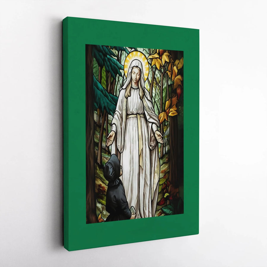 Virgin Mary Canvas Wall Art | Stained Glass Style Apparition | Premium Gallery Wrapped Decor | Catholic Religious Gift for Home