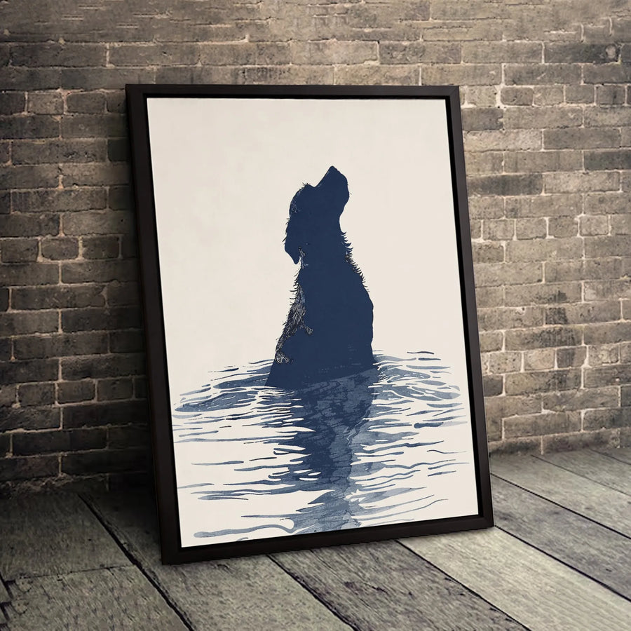 Dog Swimming Canvas Wall Art | Minimalist Blue Dog Silhouette Print | Premium Gallery Wrapped Decor | Modern Pet Lover Home Gift