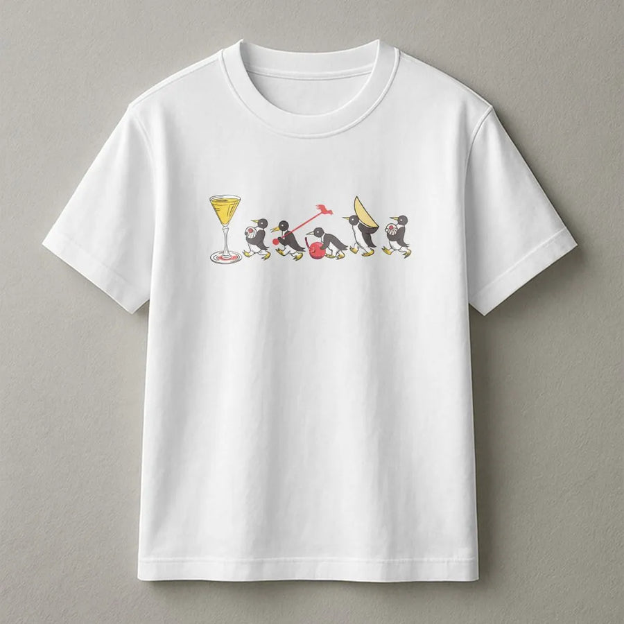 Funny Penguin T-Shirt | Cocktail Marching Graphic Pullover | Premium Cotton Blend | Unisex Streetwear Novelty Gift