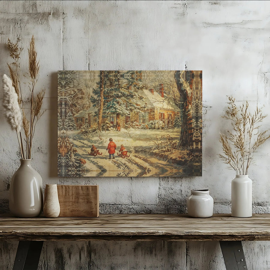 Vintage Winter Scene Canvas Print | Snowy Cottage Landscape Wall Art | Premium Gallery-Wrapped Decor | Nostalgic Christmas Holiday Gift