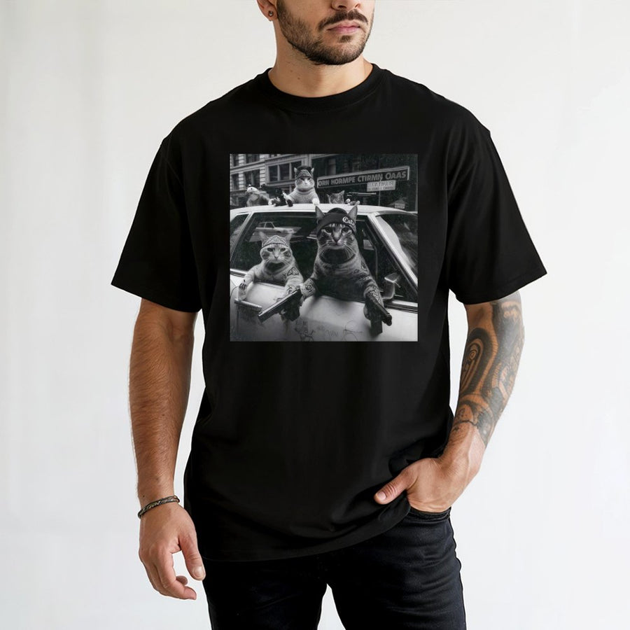 Gangster Cat Graphic T-Shirt | Funny Mafia Kitten Meme Design | 100% Cotton Premium Tee | Unique Gift For Cat Lovers Men Women