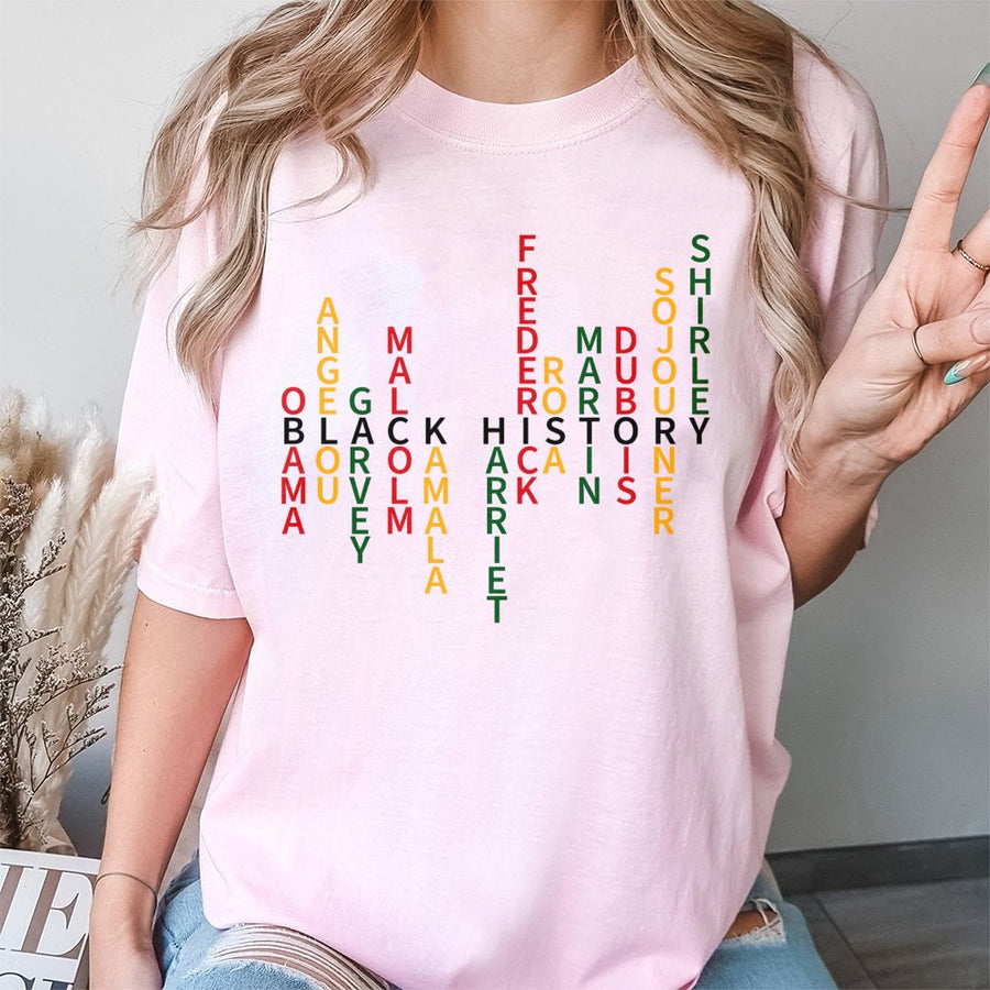 Black History Month T-Shirt | Pan-African Flag Colors Typography Design | 100% Premium Cotton | Inspirational Leader Tribute Gift For Men And Women