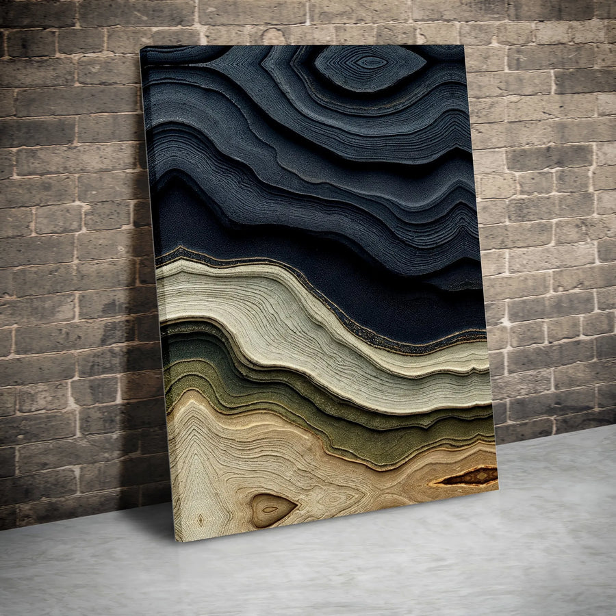 Abstract Agate Wall Art | Navy Blue and Gold Earth Tone Waves | Premium 1.25" Gallery Canvas | Modern Minimalist Home Decor Gift