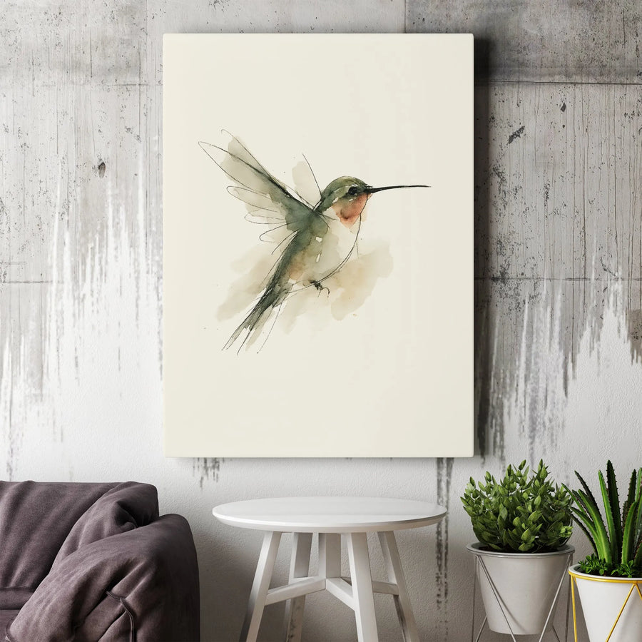 Hummingbird Wall Art Canvas | Watercolor Bird Sketch Print | Gallery-Quality 1.25-Inch Profile | Minimalist Home Decor Gift