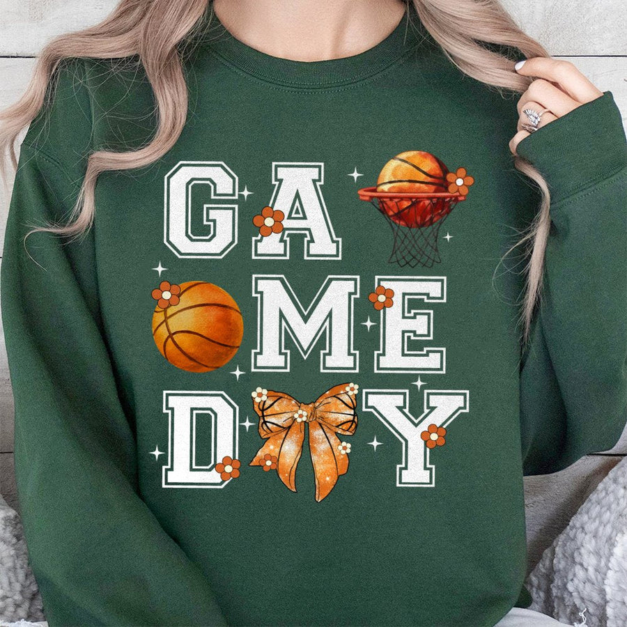 Game Day Basketball Sweatshirt | Retro Coquette Bow Graphic | Premium Cotton Blend | Cute Gift for Basketball Moms and Fans