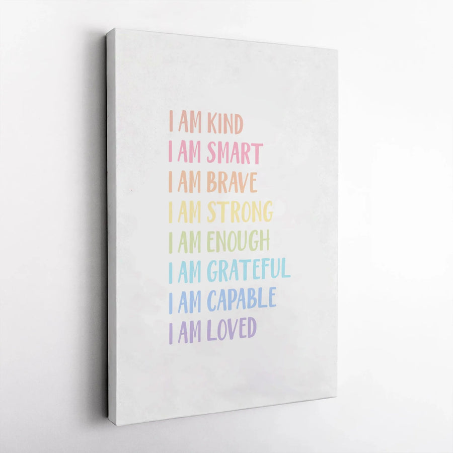 I Am Enough Canvas Wall Art | Positive Affirmations Rainbow Print | Premium Gallery Wrap Decor | Inspirational Gift for Kids or Nursery Room