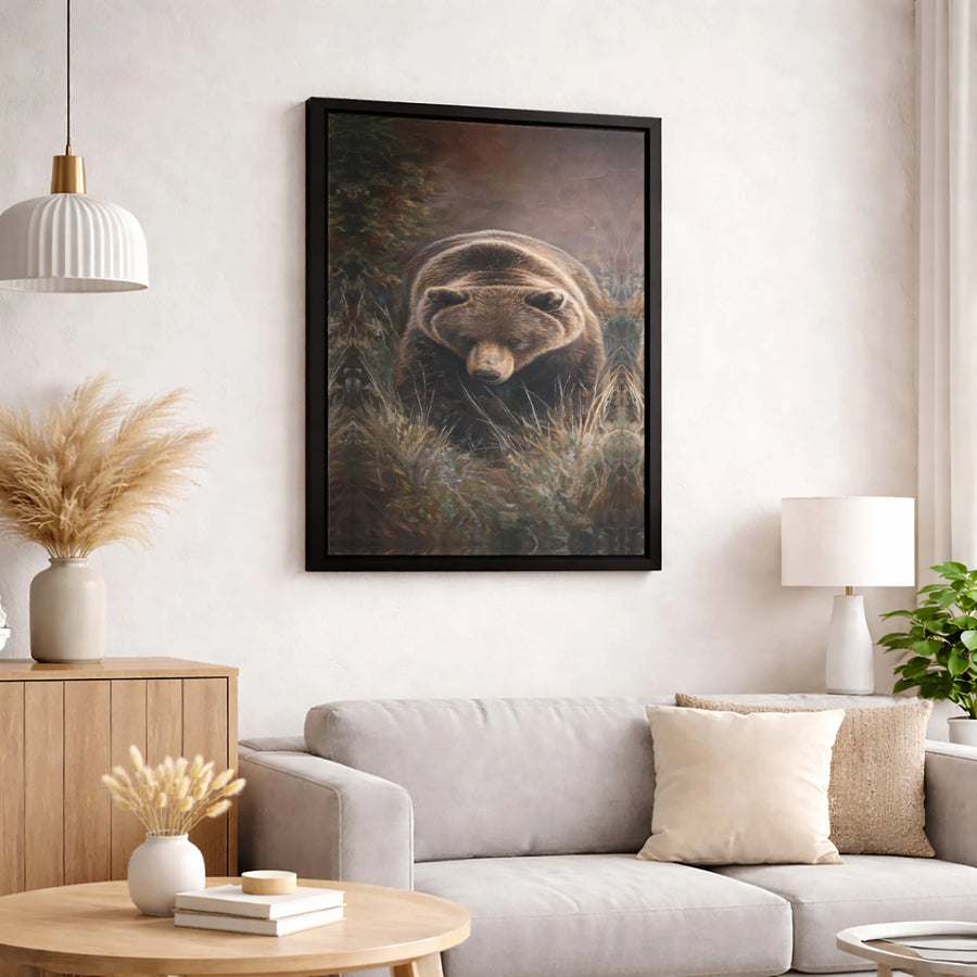 Grizzly Bear Wall Art Canvas | Realistic Forest Wildlife Portrait | Premium 1.25-Inch Gallery Wrap | Rustic Nature Home Decor Gift
