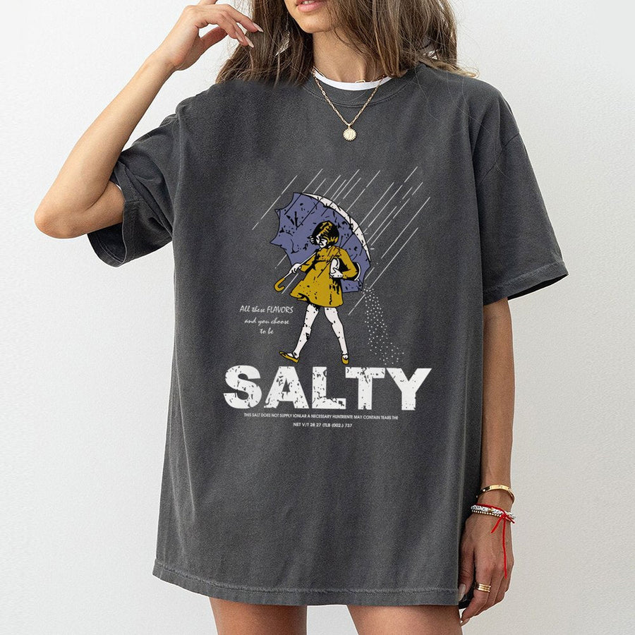 Salty Girl Graphic T-Shirt | Funny Rain Umbrella Design | Premium 100% Cotton Tee | Sarcastic Humor Gift for Women and Friends