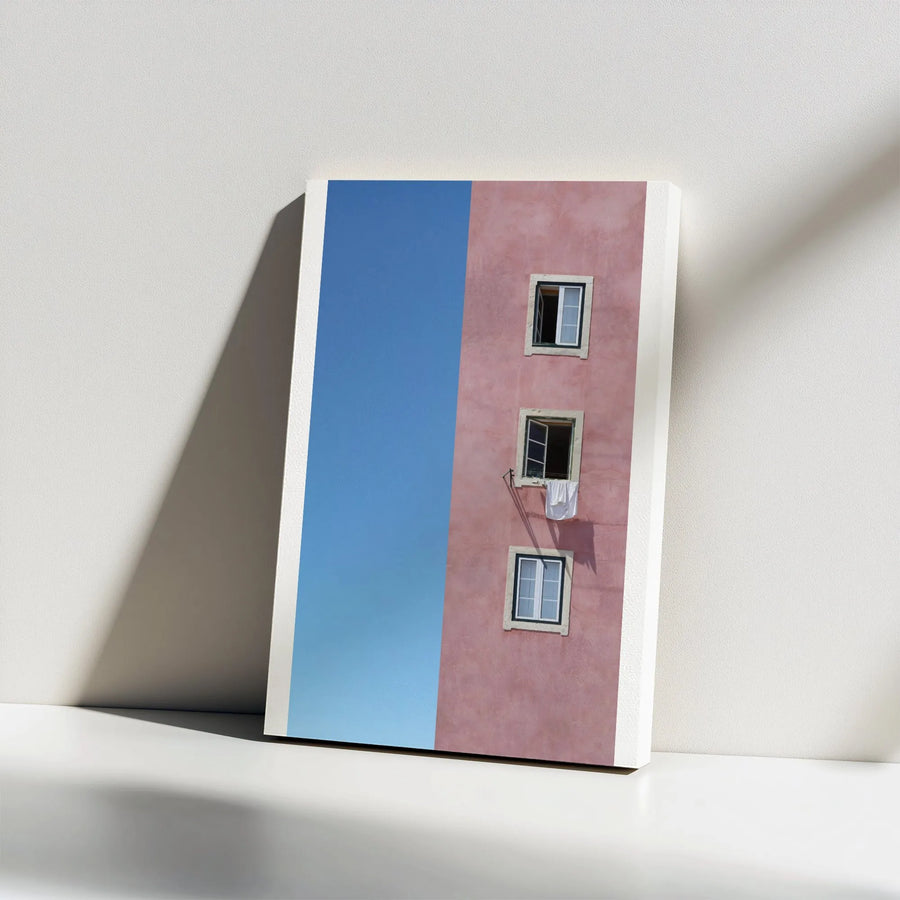Architectural Canvas Wall Art | Minimalist Pink Building & Blue Sky Print | Premium Gallery Quality Canvas | Modern Home Decor Gift for Living Room