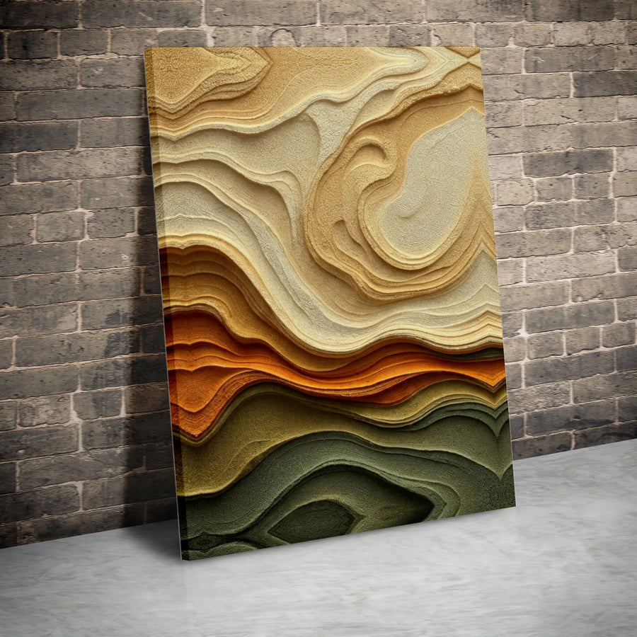Abstract Earth Tone Topographic Wall Art | Modern Wavy Layered Texture Print | Premium 1.25 Inch Canvas | Minimalist Home & Office Decor