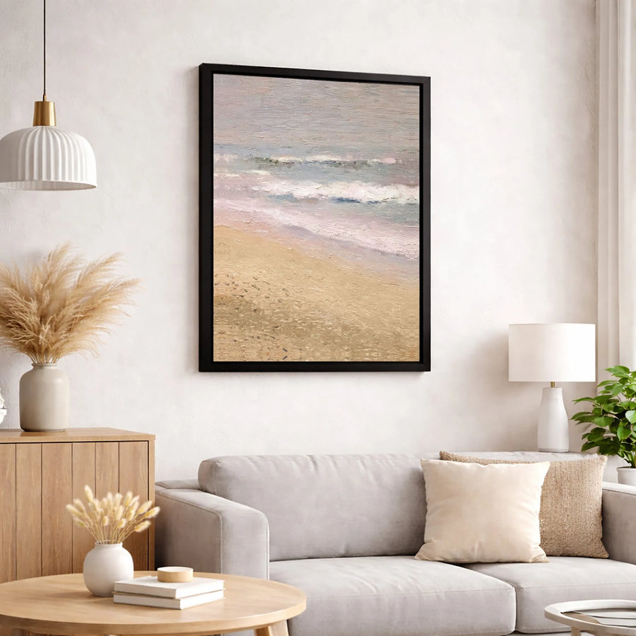 Textured Abstract Beach Canvas Art | Neutral Ocean Waves Wall Decor | Premium 1.25 Inch Thick Gallery Wrap | Coastal Living Room Gift