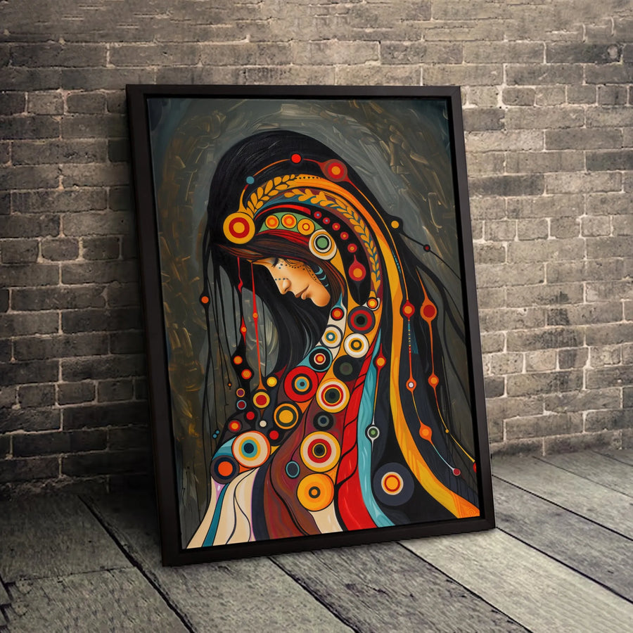Abstract Portrait Canvas Print | Indigenous Woman Geometric Art | Gallery Quality Premium Decor | Modern Cultural Wall Art Gift