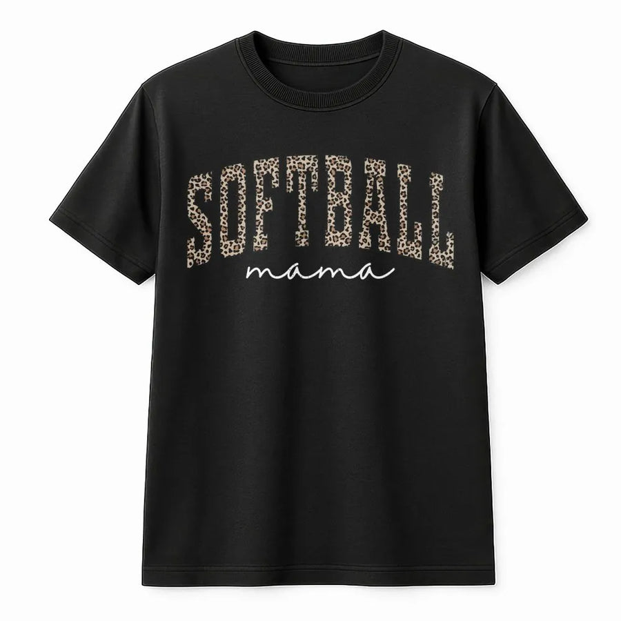 Softball Mama T-Shirt | Leopard Print Athletic Graphic | Premium Cotton Unisex Tee | Gift for Softball Mom Fan