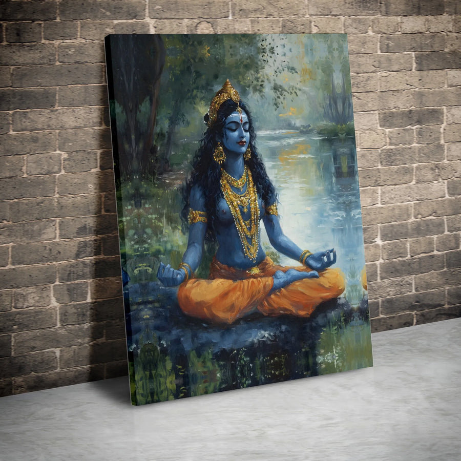 Hindu Goddess Meditation Canvas Wall Art | Serene Lotus Pose Deity Print | 1.25" Gallery Wrapped Canvas | Spiritual Zen Decor Gift for Yoga Lovers