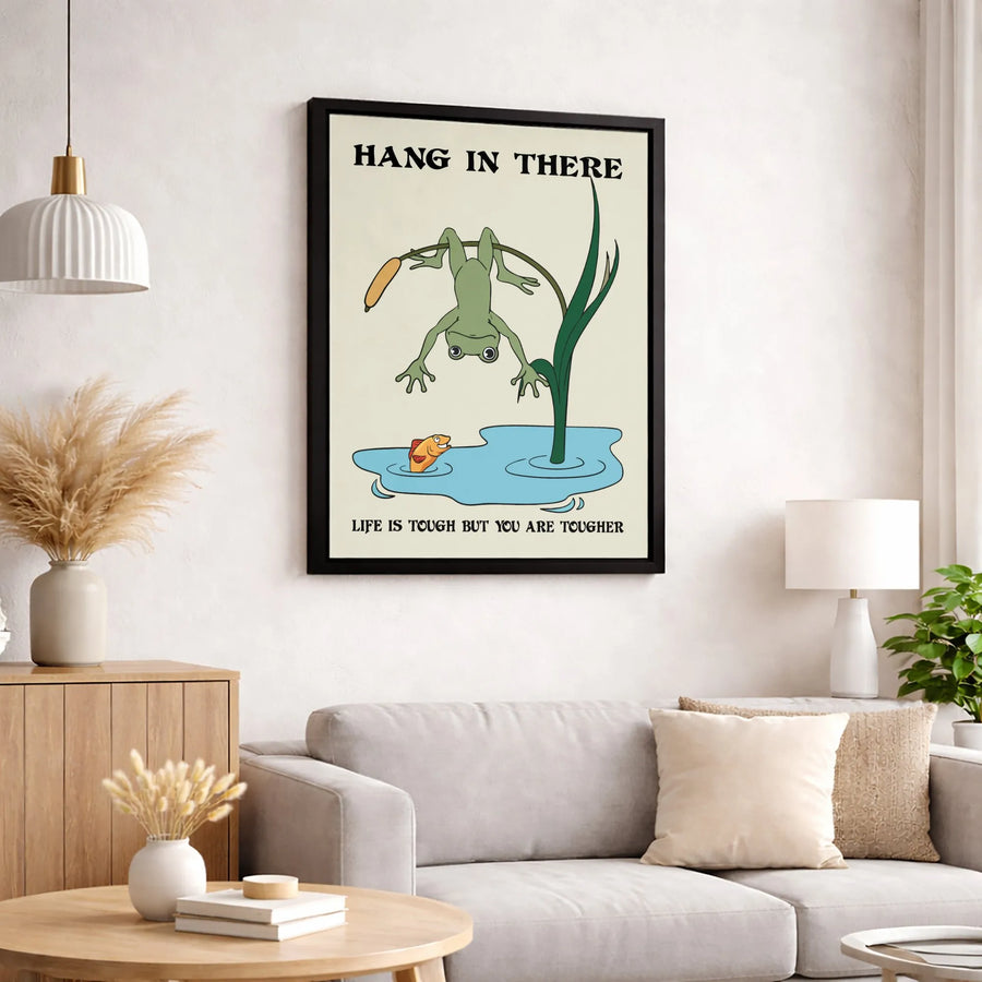 Hang In There Frog Wall Art | Funny Motivational Quote Poster | Premium Gallery Canvas | Gift for Office or Home Decor