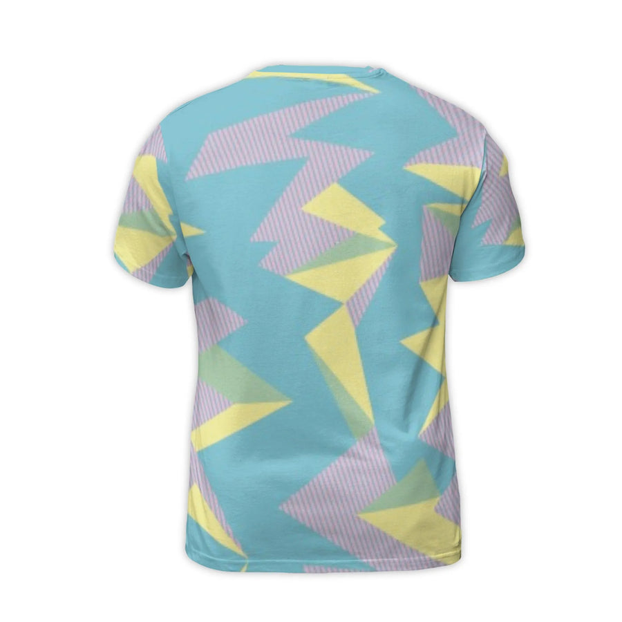 Retro 80s Geometric T-Shirt | Pastel Abstract 3D Graphic Print | Premium Jersey Polyester Spandex | Unique Gift for Men and Women