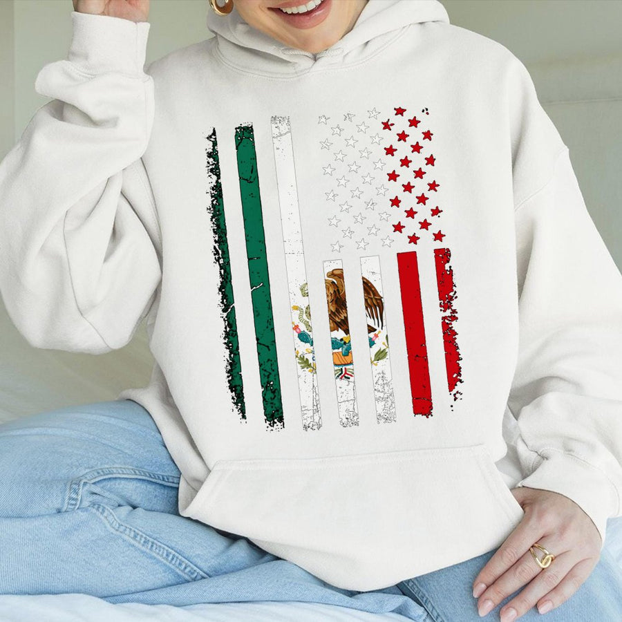 Mexican American Flag Hoodie | Distressed Eagle Heritage Design | Cotton-Poly Blend Premium Comfort | Gift for Latino Pride & Cultural Identity