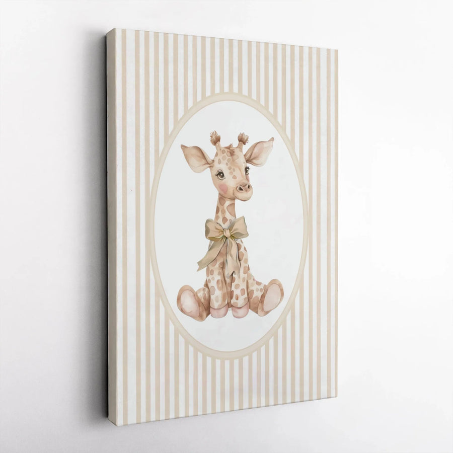 Baby Giraffe Wall Art | Watercolor Nursery Decor With Bow | Premium Gallery-Wrapped Canvas | Gender Neutral Baby Shower Gift