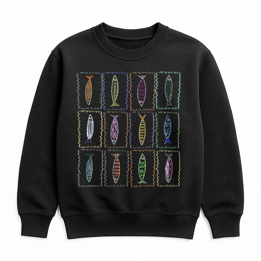 Coastal Fish Print Sweatshirt | Retro Sardine Illustration Design | Cotton Blend Crewneck | Unisex Nature Lover Graphic Gift