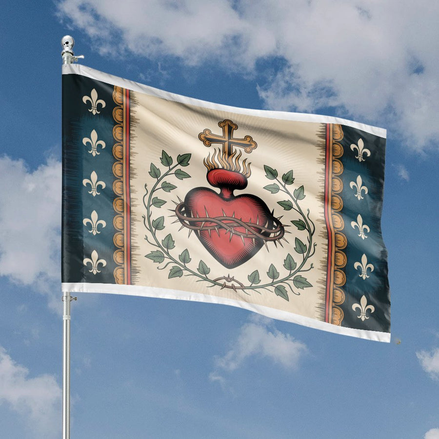 Sacred Heart Flag | Religious Christian Wall Art Decor | UV-Resistant Premium Polyester | House Banner for Catholic Home and Outdoor Garden
