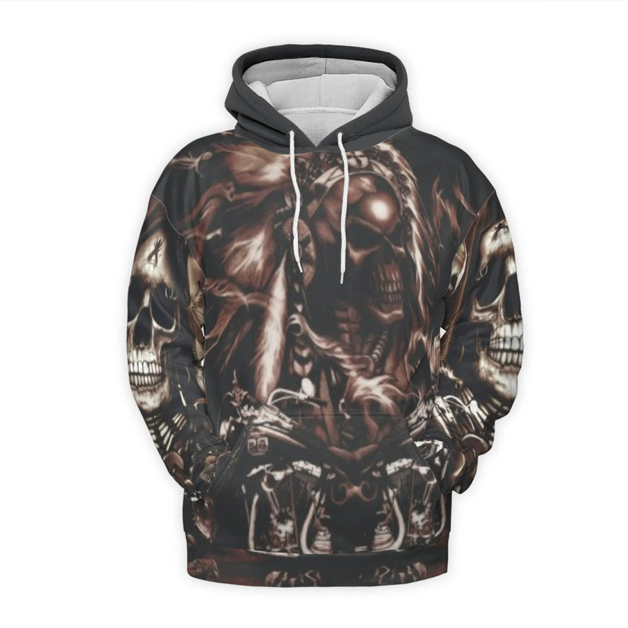 Native American Skull Hoodie | Biker Motorcycle Graphic 3D Print | Premium Soft Fleece Lining | Gift For Men And Women Biker Enthusiasts