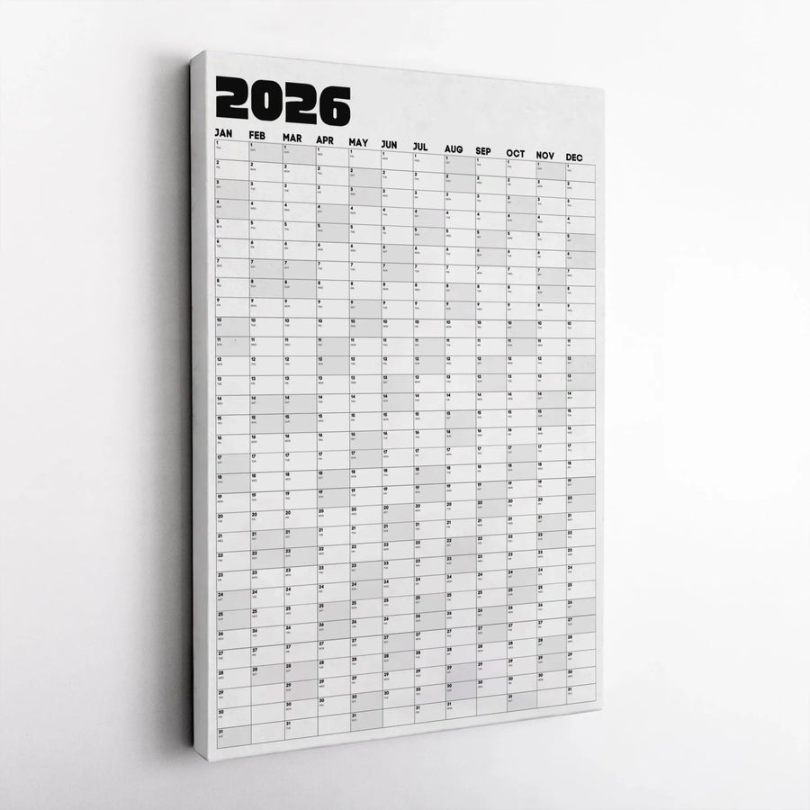 2026 Yearly Wall Calendar Canvas | Minimalist Vertical Full Year Planner | Premium Gallery Quality Print | Home Office Organization Gift