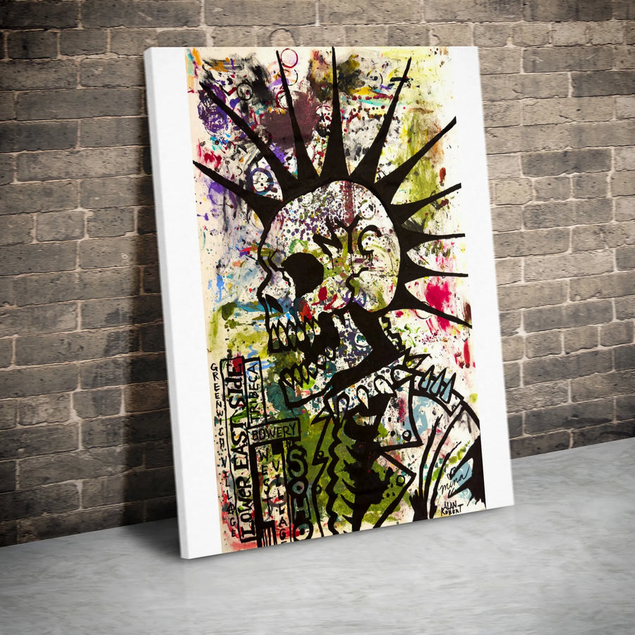 Punk Rock Skeleton Canvas Wall Art | Graffiti Mohawk Skull Print | Premium 1.25" Thick Gallery Wrap | Collector's Music Home Decor Gift