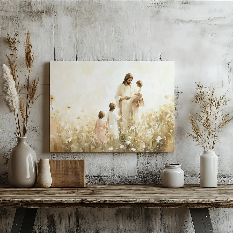 Jesus With Children Wall Art | Peaceful Christian Nursery Decor | Premium Gallery Wrapped Canvas | Meaningful Religious Gift