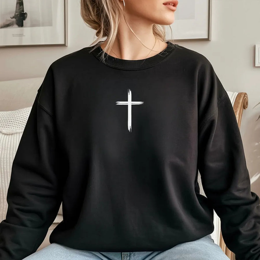 Christian Cross Sweatshirt | Minimalist Brush Stroke Design | Premium Soft Cotton | Inspirational Faith Apparel Gift