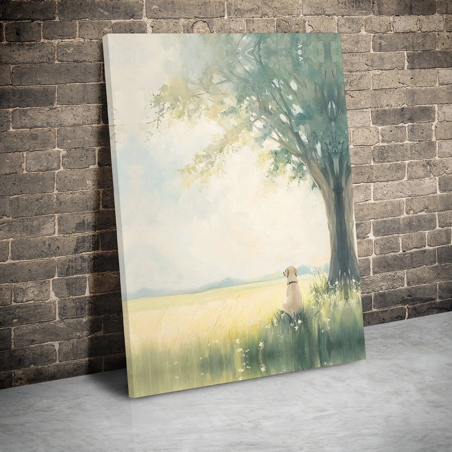 Labrador Retriever Canvas Art | Impressionist Dog Sitting Under Tree Landscape | Gallery Wrapped Premium Print | Peaceful Nature Wall Decor Gift