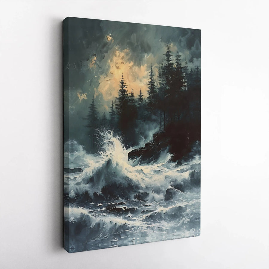Stormy Ocean Canvas Wall Art | Moody Seascape with Crashing Waves | Premium Canvas Print | Home & Office Decor Gift