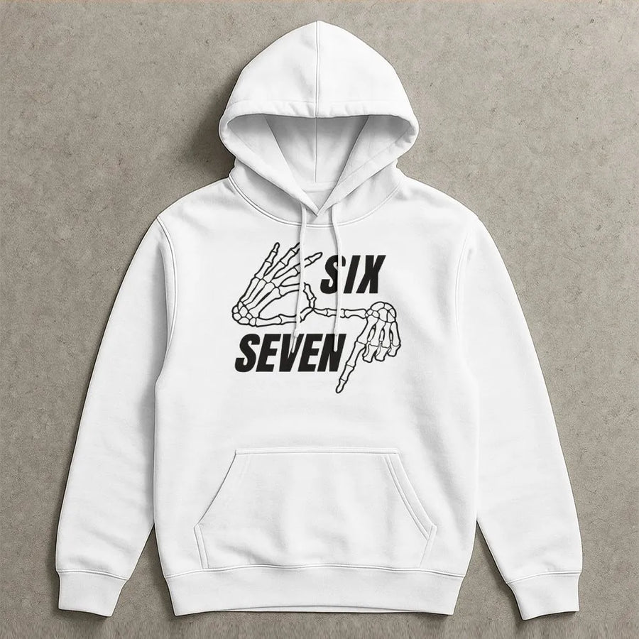 Six Seven Skeleton Hoodie | Hand Gesture Number Design | Premium Cotton Blend | Gothic Streetwear Gift for Men and Women