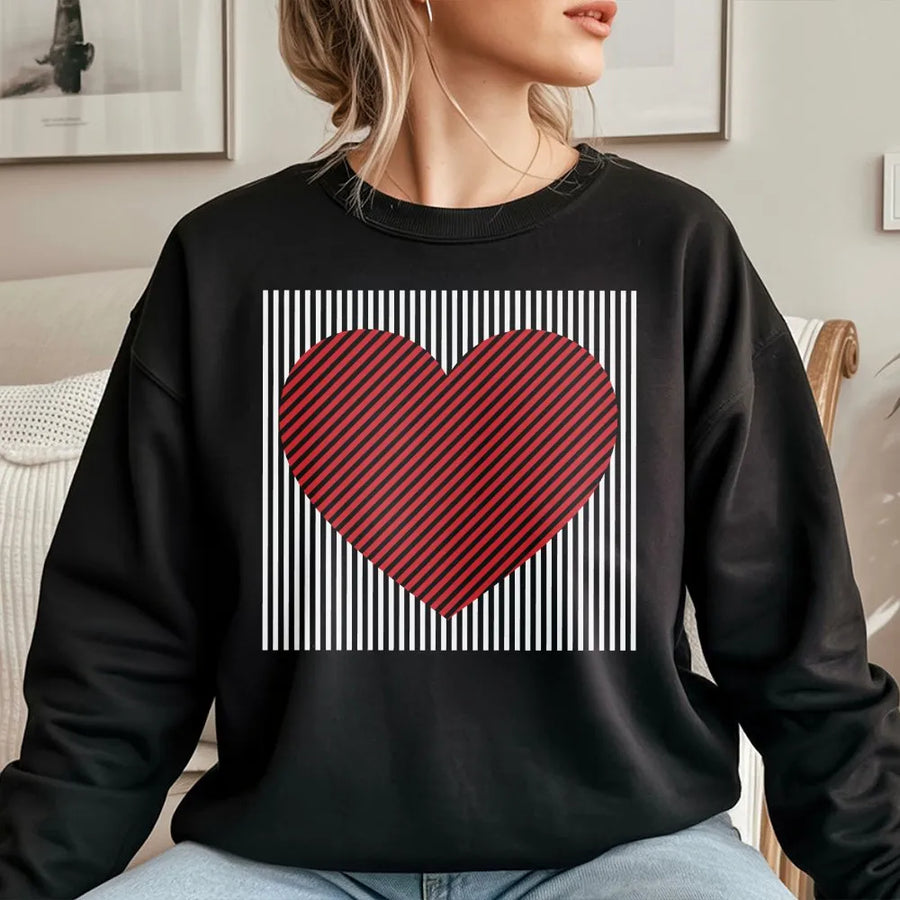 Valentine Heart Sweatshirt | Minimalist Red Striped Graphic | Premium Cotton Blend | Romantic Gift for Her & Couples