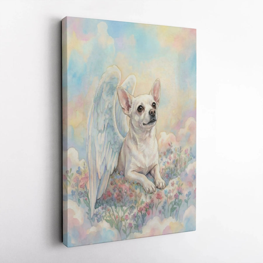 Chihuahua Angel Memorial Canvas Wall Art | Watercolor Rainbow Bridge Portrait | Premium Gallery Wrapped Canvas | Sympathy Gift for Dog Loss