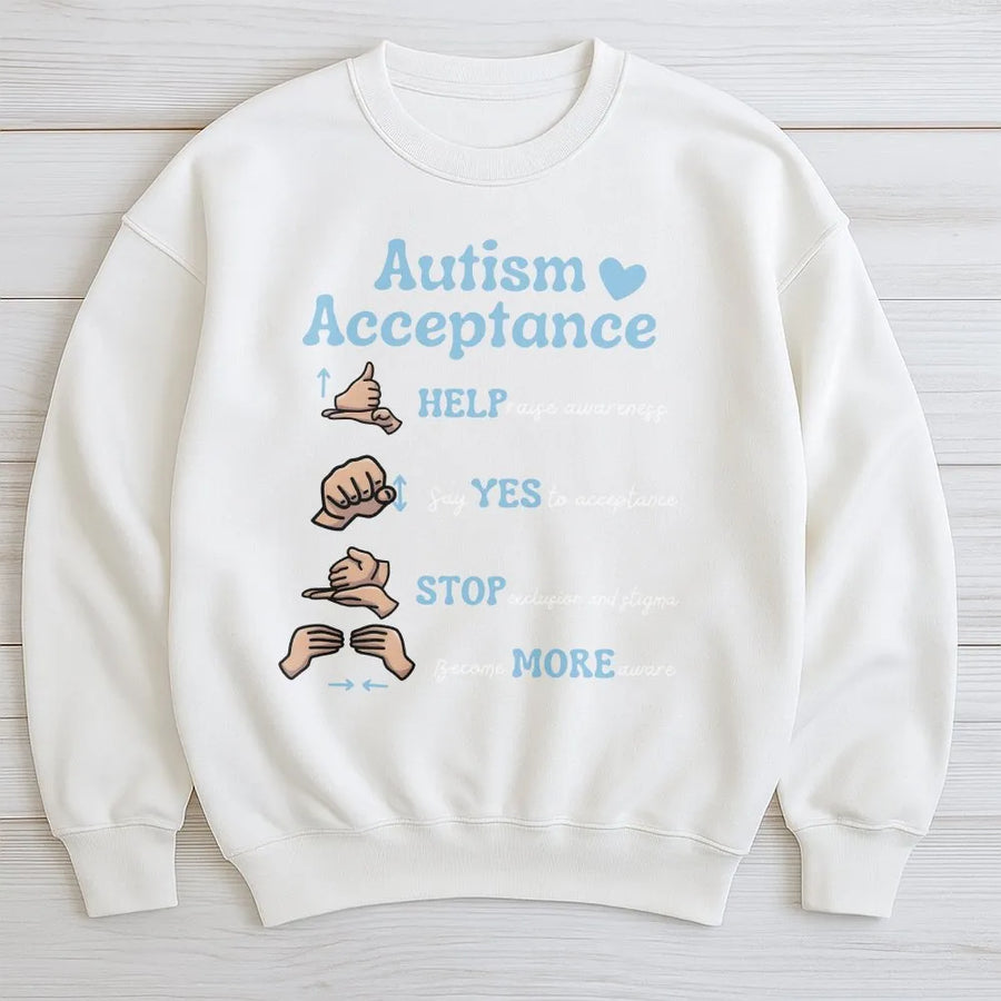 Autism Acceptance Sweatshirt | ASL Hand Signs Communication Chart | Premium Cotton Tee | Gift for SPED Teacher & Neurodiversity Advocate