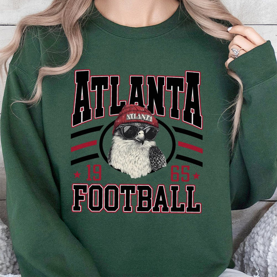 Atlanta Football 1965 With Falcon Wearing A Red Beanie And Sunglasses Sweatshirt
